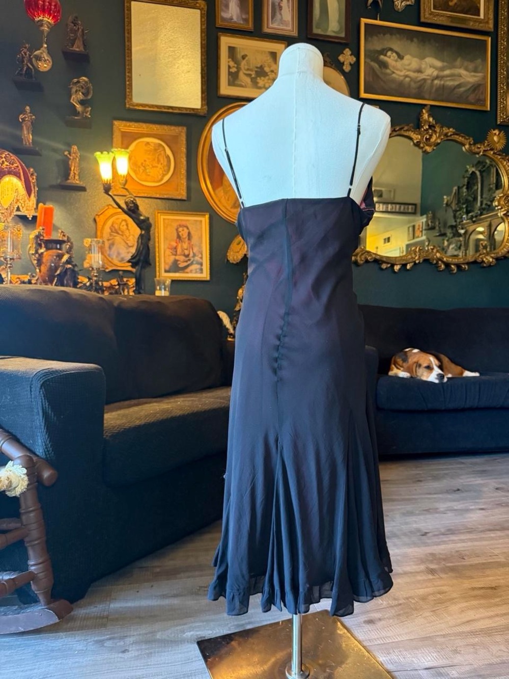 Vintage 90s/Y2K Betsey Johnson New York Embroidered Slip Dress | Floral Sequin M - Picture 4 of 7